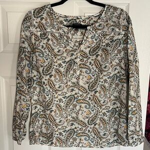Talbots Paisley Blouse in Cream, Brown, Blue and Gold